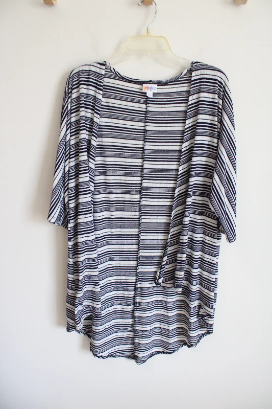LuLaRoe Navy & White Striped Cardigan | S Cotton Fabric Linen Fabric Terry Fabric