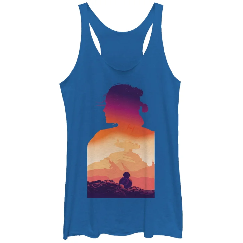 Women's Star Wars: Forces of Destiny Rey Sunset Silhouette Racerback Tank Top vintage tank top
