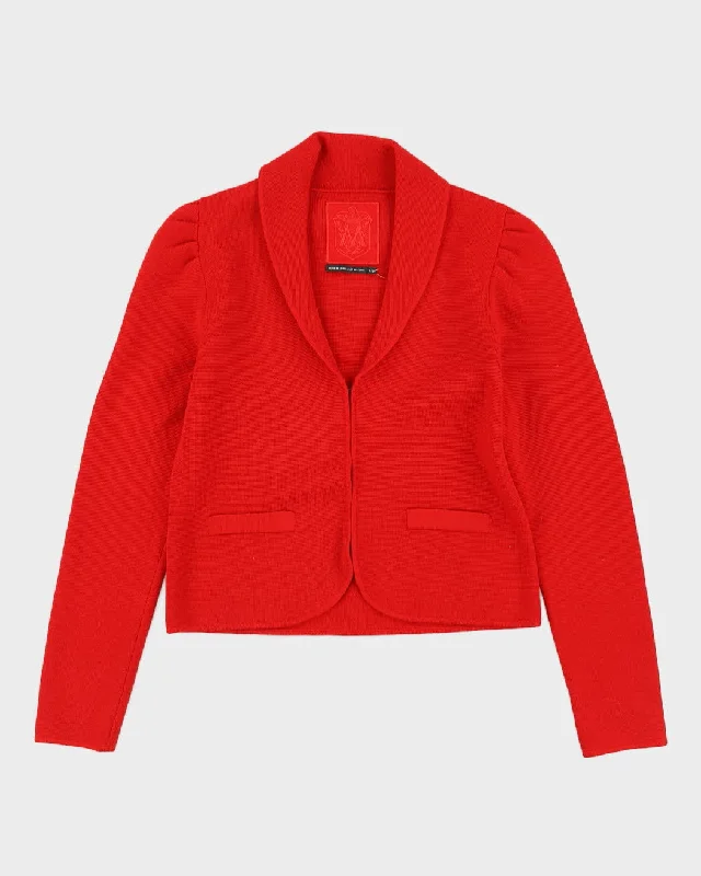 Red Collared Knitted Cardigan - S Polka Dot Checkered Tartan
