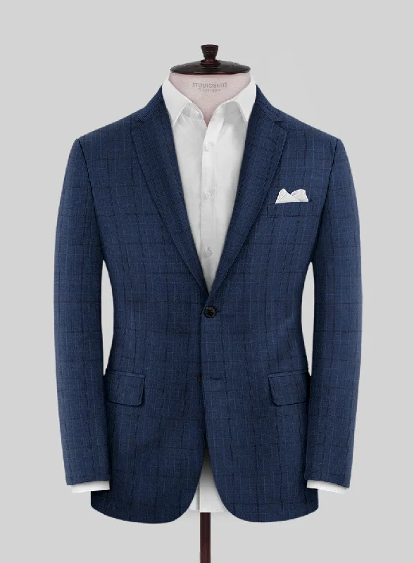 Scabal Natro Checks Blue Wool Jacket Belted Jacket Elasticated Jacket Padded Jacket