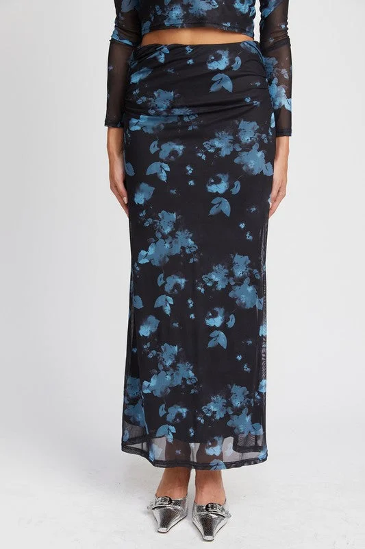 FLORAL SHEER MAXI SKIRT denim skirt classic