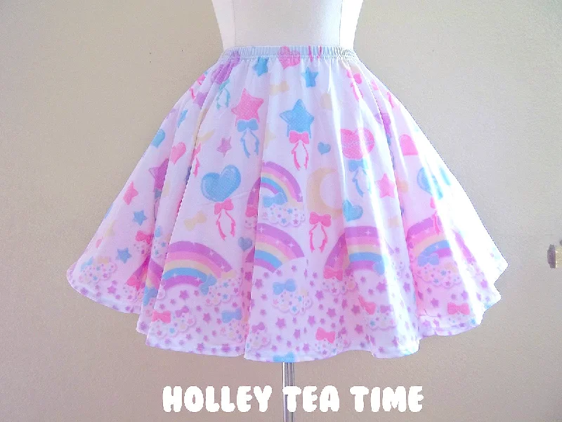 Pastel Party White Mini Skater Skirt floral skirt print