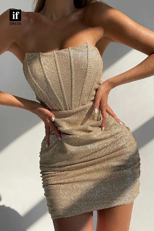 F1899 - Sexy/Hot Strapless Scoop Glitter Tight Short Cocktail Homecoming Party Dress Tunics stripes playful