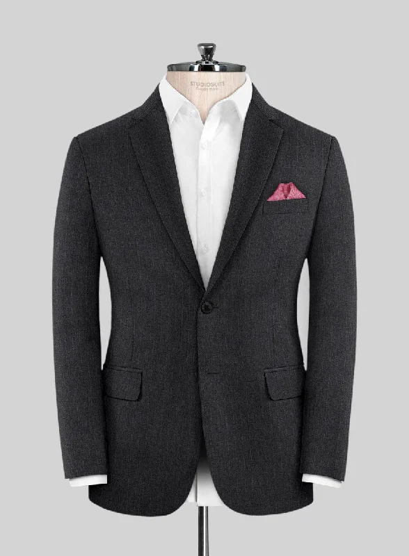 Scabal Urnino Stripe Charcoal Wool Jacket Appliqued Jacket Beaded Jacket Sequined Jacket
