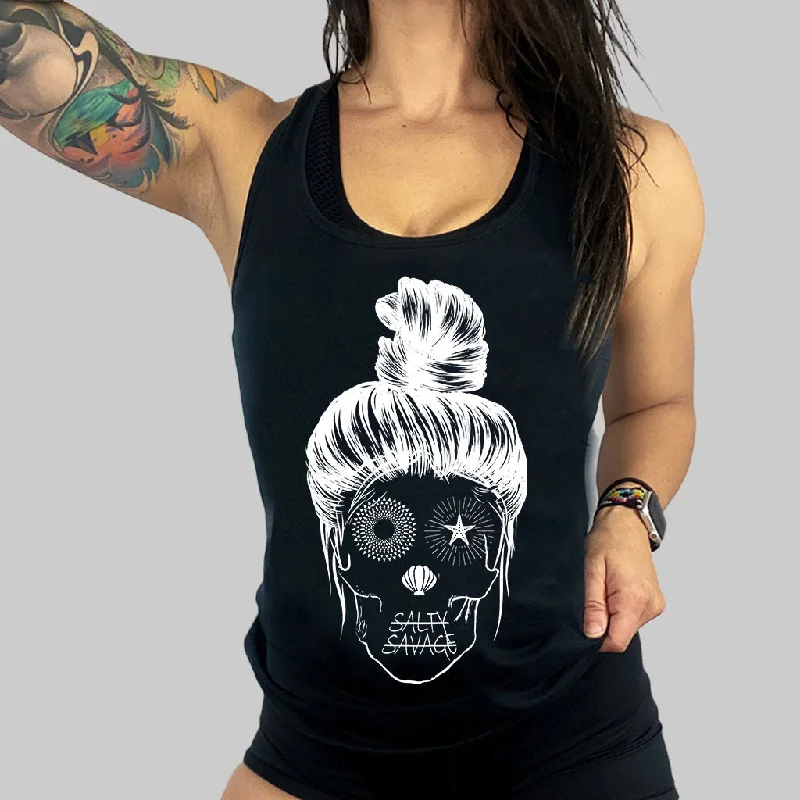 Ladies "Messy Bun Skull" Racerback Tank seamless tank top