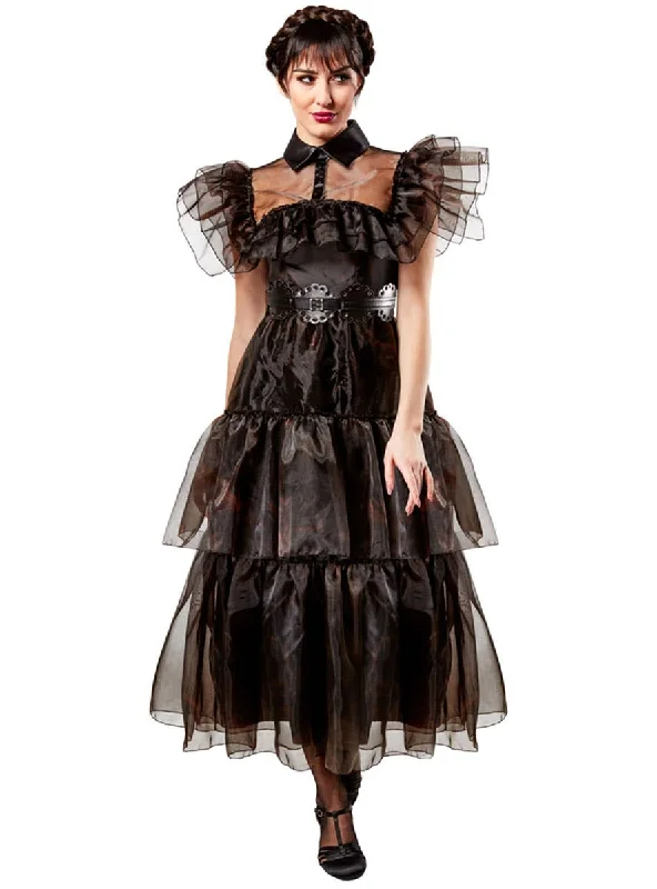 Wednesday Addams Womens Black Party Dress Costume Tunics Distressed trendy