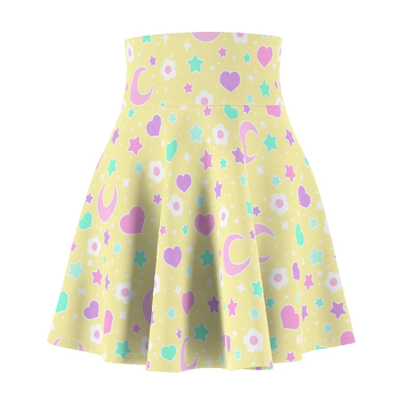 Magical Spring Yellow High Waist Skater Skirt mini skirt trendy