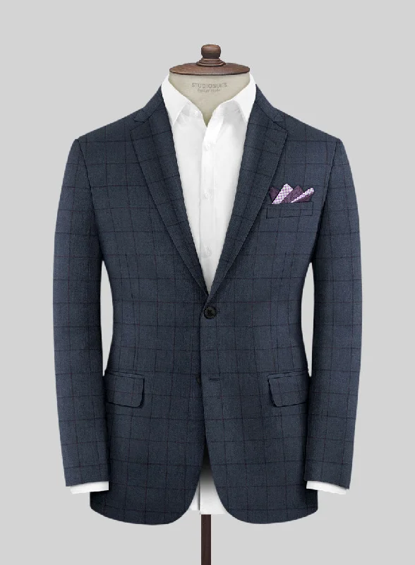 Scabal Londoner Windowpane Dark Blue Wool Jacket Print Jacket Jacquard Jacket Patchwork Jacket