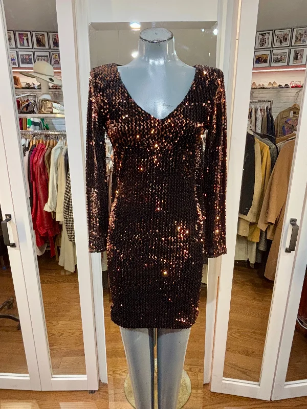 90’s Bronze And Black Long Sleeve Party Dress Tunics Running lightweight