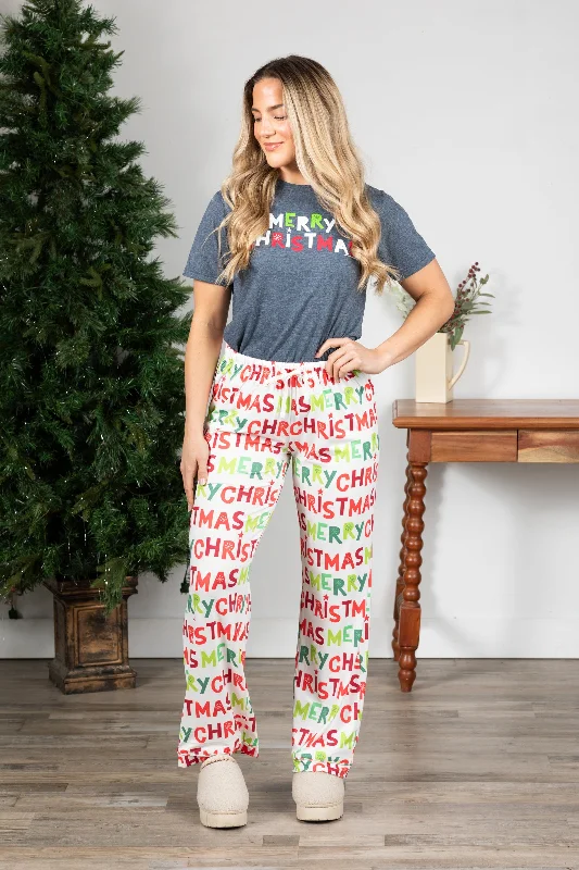 White Merry Christmas PJ Pants Soft Stretch Pants