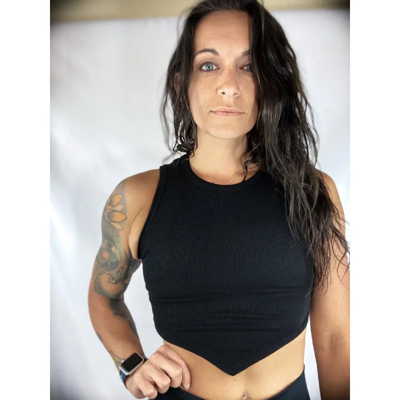 Salty Savage Ladies “OG Smile” Bandana Cut Crop Tank teal tank top