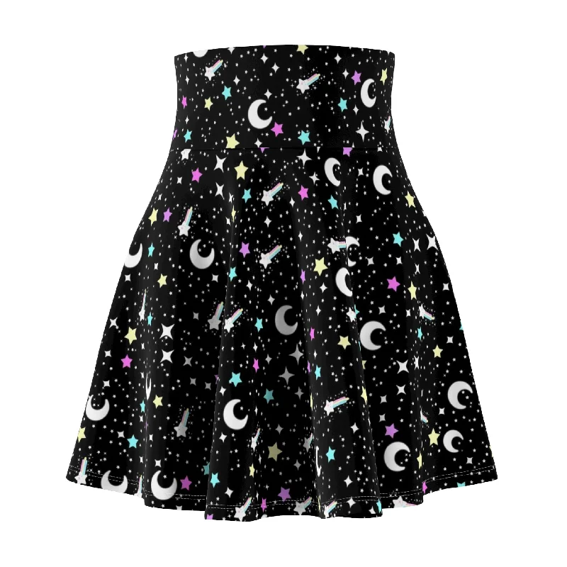 Starry Glitter Black High Waist Skater Skirt seamless skirt comfort