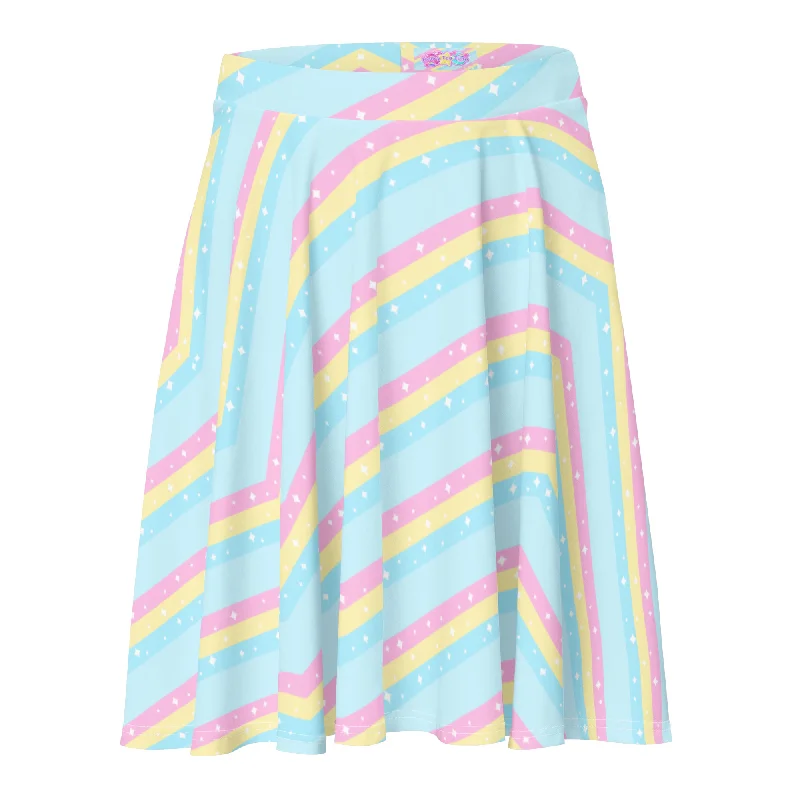 Teatime Fantasy Blue Rainbow Skater Skirt modal blend skirt