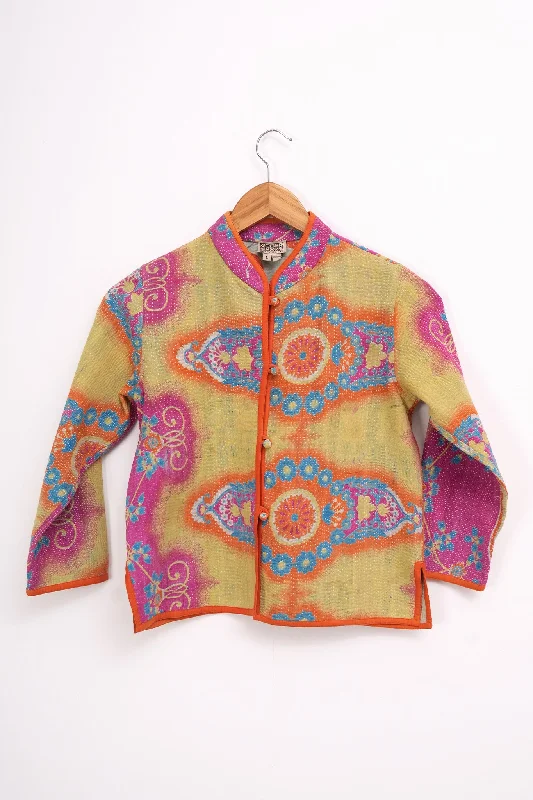 Multi Color Vintage Cotton Kantha Jacket For Kids Bomber Jacket Anorak Windbreaker