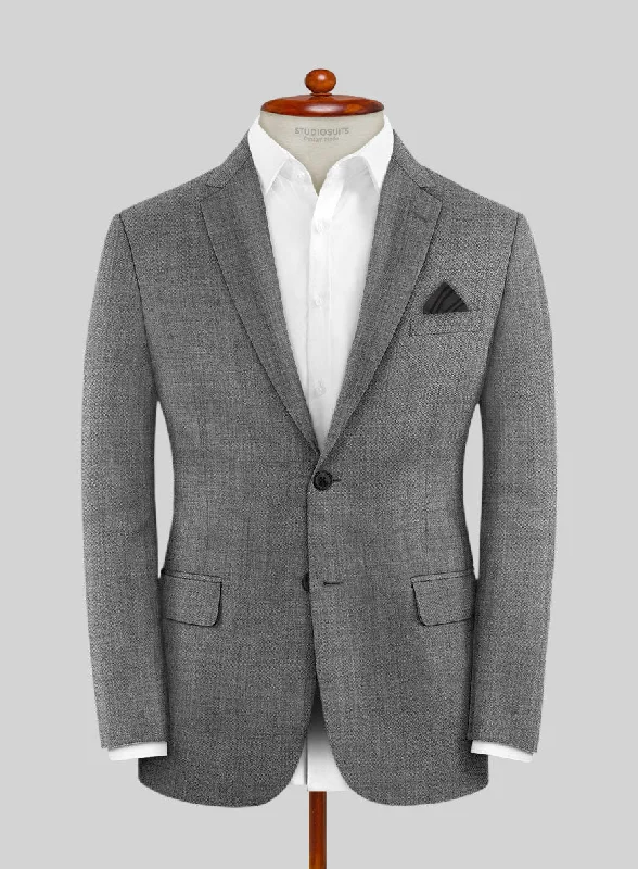 Scabal Segudo Twill Gray Wool Jacket Tiered Jacket Buttoned Jacket Zippered Jacket
