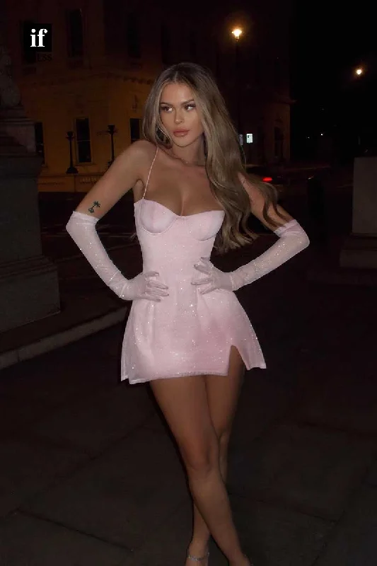 F1897 - Sexy/Hot Spaghetti Straps A-Line Short Cocktail Homecoming Party Dress with Gloves Tunics Short Trendy