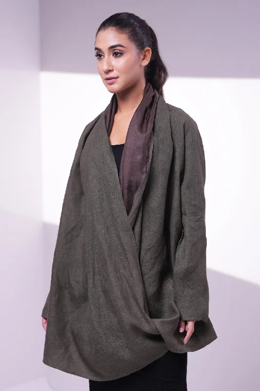 Brownish Green Linen Jacket Tailored Jacket Straight Jacket A-Line Jacket