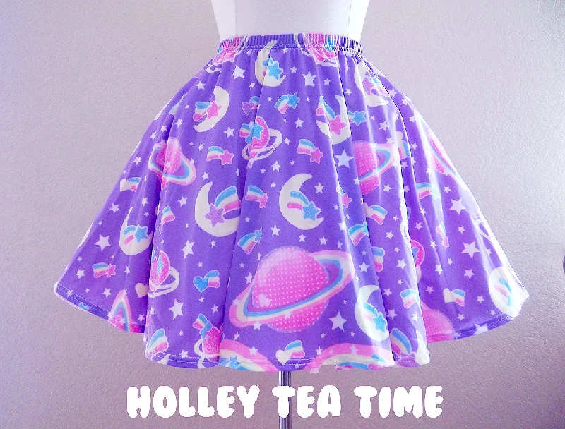 Saturn's Wish Purple Mini Skater Skirt lace skirt intricate