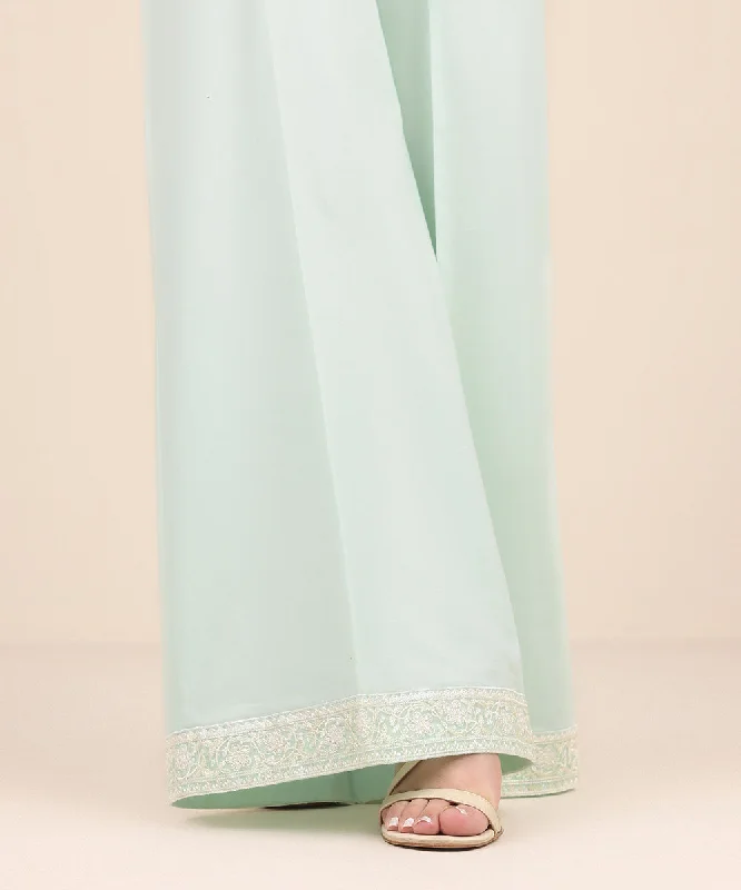 Embroidered Cambric Flared Pants Cozy Knit Pants