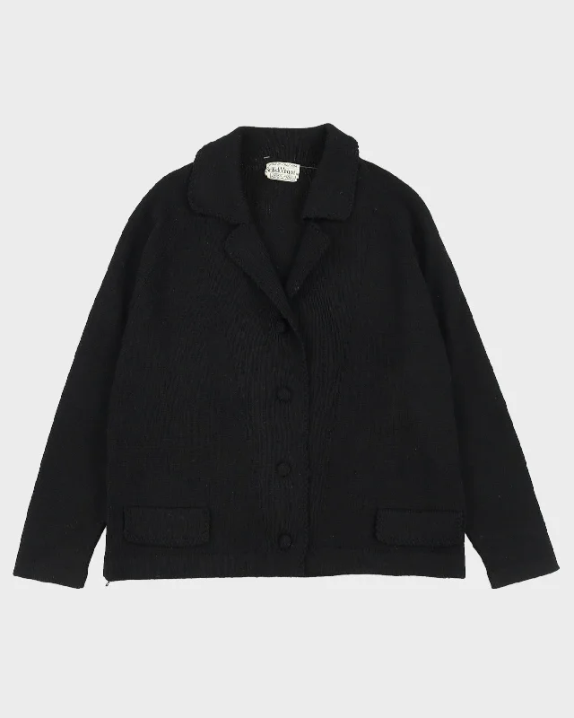 Vintage 1960s Black Knitted Cardigan - M Lightweight Heavyweight Midweight