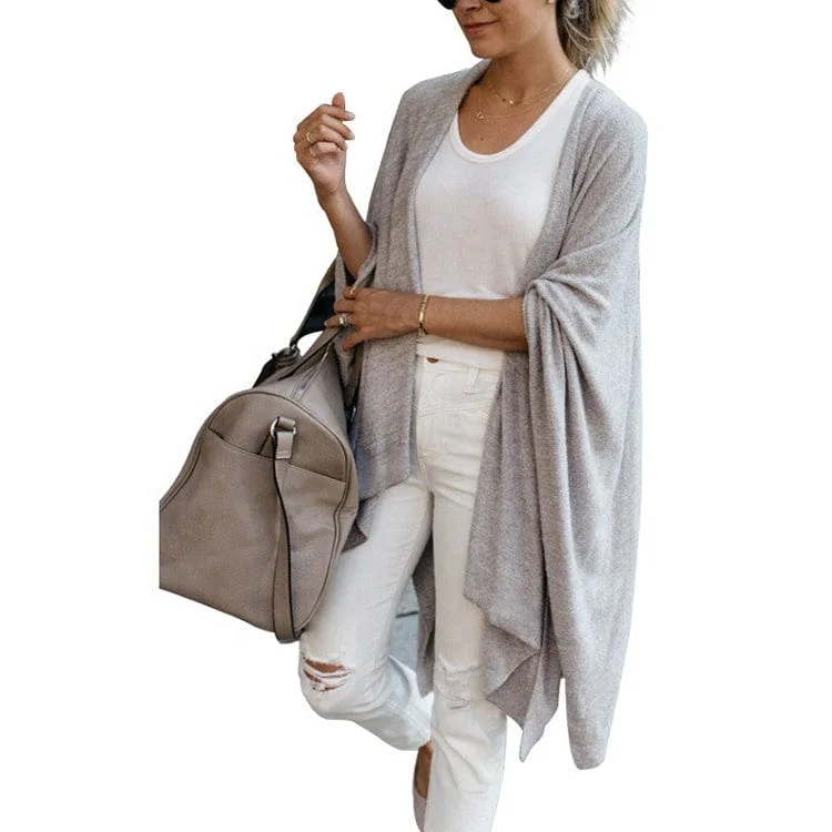Fall winter long coat solid loose irregular design poncho knit cardigan kimono plus size women coats Collared Crew Neck Turtle Neck