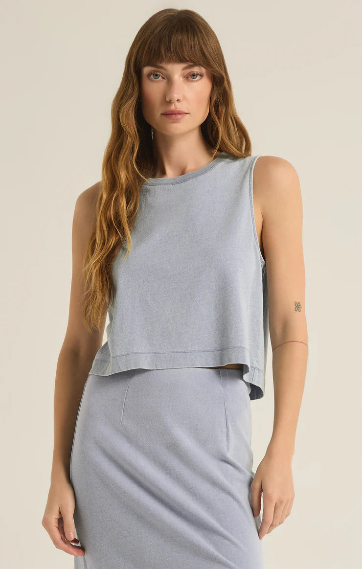Z Supply Sloan Jersey Denim Muscle Tank cold shoulder tank