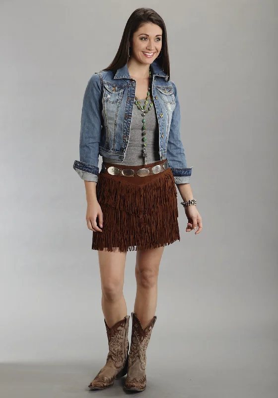 Stetson Womens Brown Mid Length Suede Leather Skirt Western Fringe Cowgirl cashmere skirt fine