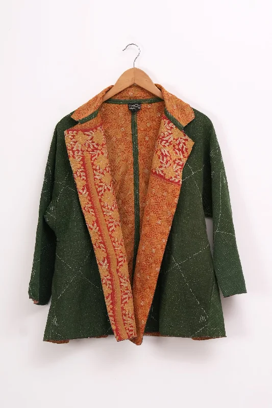 Green Vintage Cotton Kantha Jacket Satin Jacket Silk Jacket Chiffon Jacket