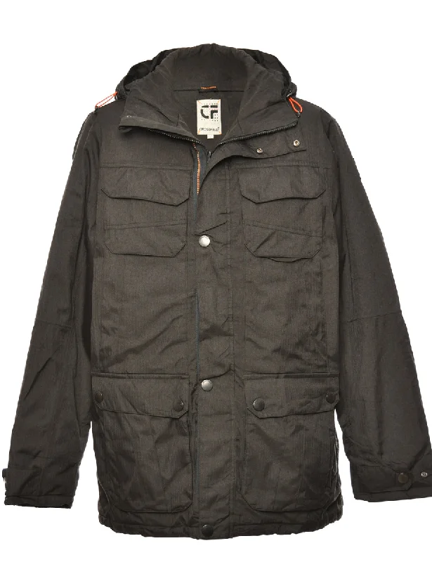 Black Classic Zip-Front Mountaineering Jacket - L Zippered Jacket Buttoned Jacket Snapped Jacket