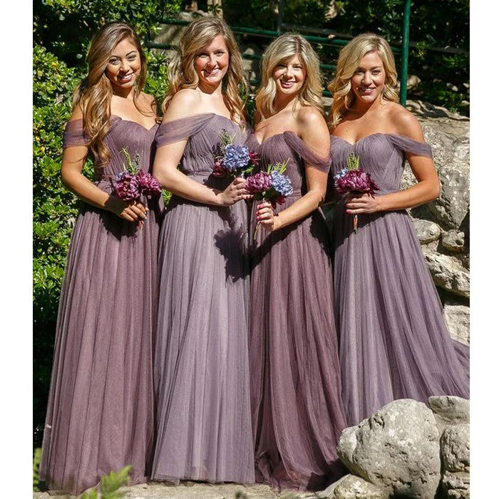 Off the Shoulder Sweetheart Tulle Long Wedding Party Dresses Cheap Charming Bridesmaid Dresses, WG386 Tunics Long Elegant