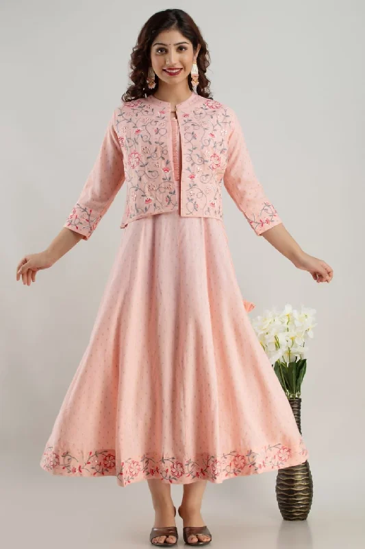 Pink Embroidered Cotton Anarkali with Jacket Fitted Jacket Loose Jacket Oversized Jacket