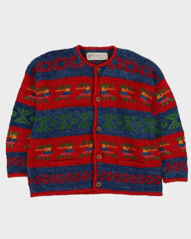 World Folk Art Red Knitted Cardigan - L Zippered Front Buttoned Front Snap Front