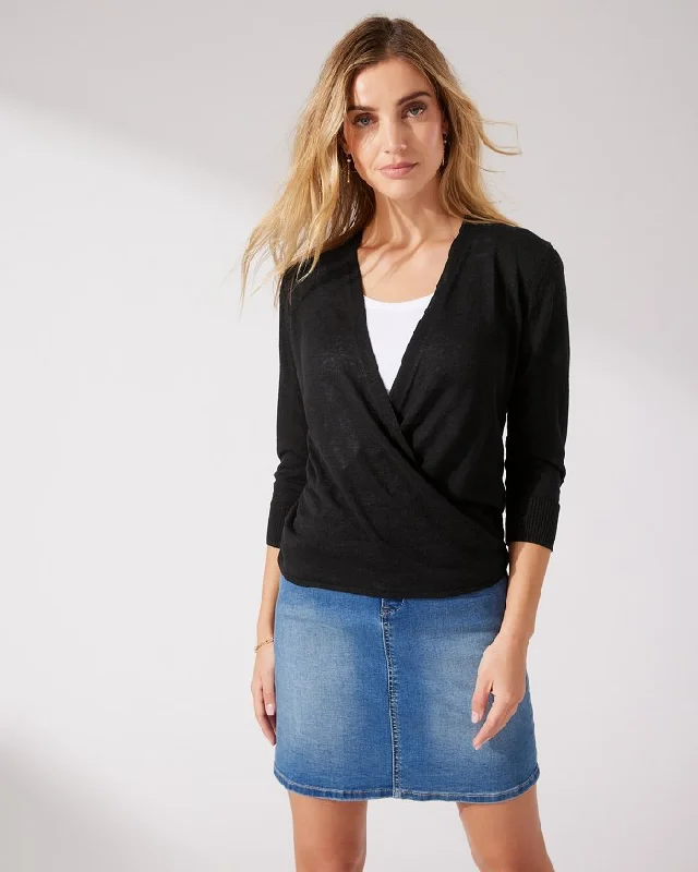 Tommy Bahama Addison Linen-Blend Cardigan Black Mesh Blend Leather Blend Suede Blend
