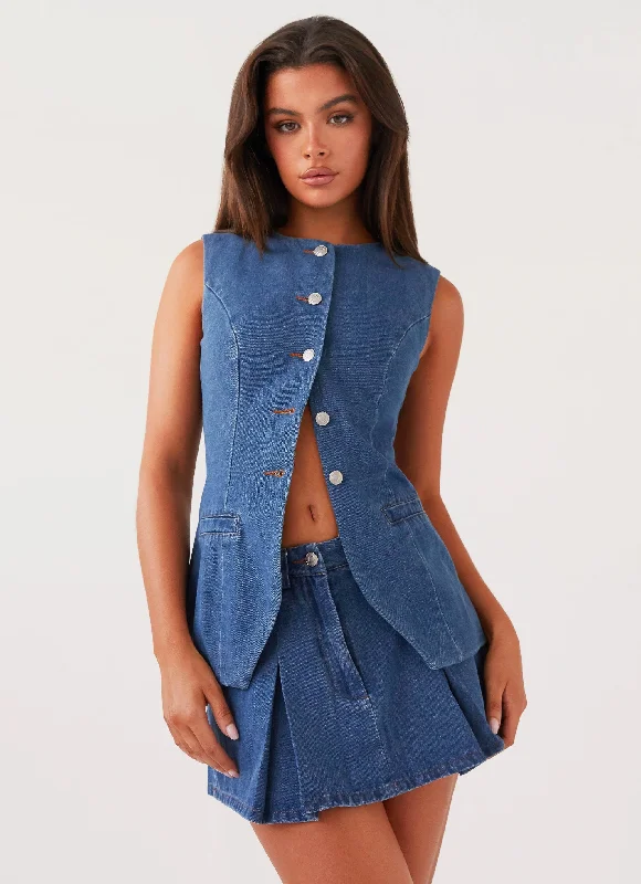 Ashlyn Denim Mini Skirt - Indigo corduroy skirt textured