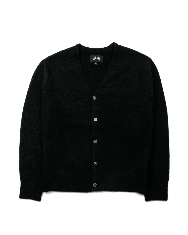 Stüssy Brushed Cardigan Black Open Front Closed Front Wrap Front