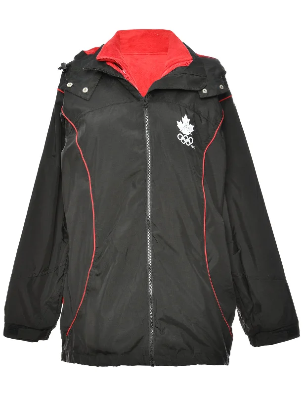 Zip Front Black & Red Canada Mountaineering Jacket - L Denim Jacket Leather Jacket Suede Jacket