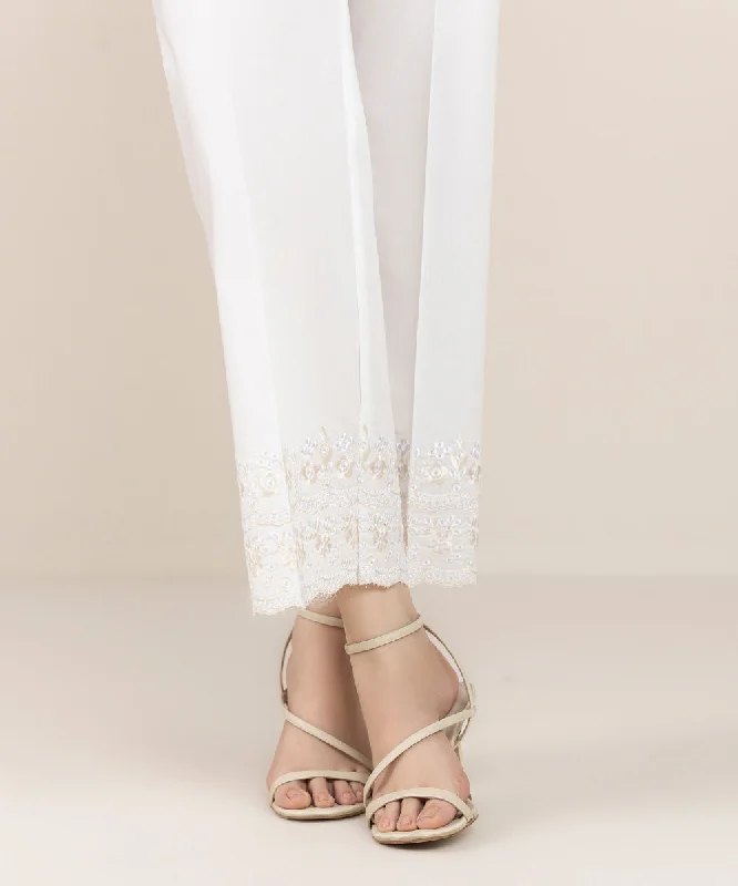 Embroidered Cambric Straight Pants Comfortable Denim Pants