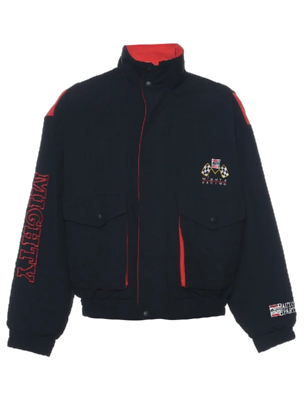 Black Nylon Jacket - L Tiered Jacket Buttoned Jacket Zippered Jacket