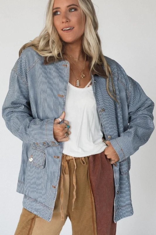 All Seasons Striped Denim Jacket - Blue Denim Jacket Leather Jacket Suede Jacket