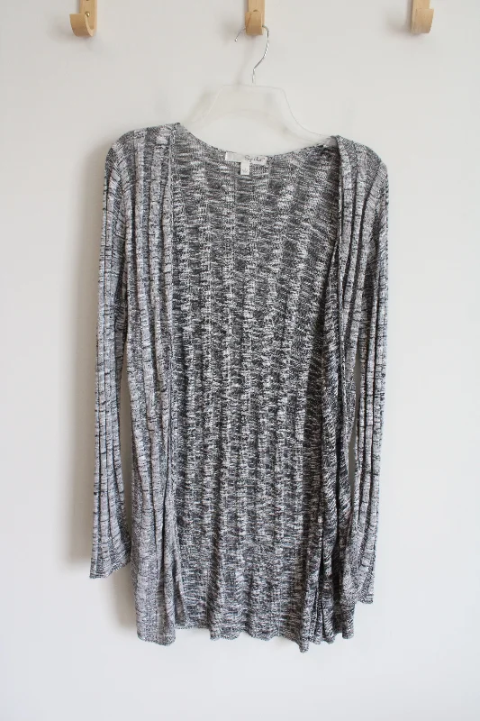 Say What? Black & White Long Sleeved Cardigan Sweater | L Fitted Slim Tailored