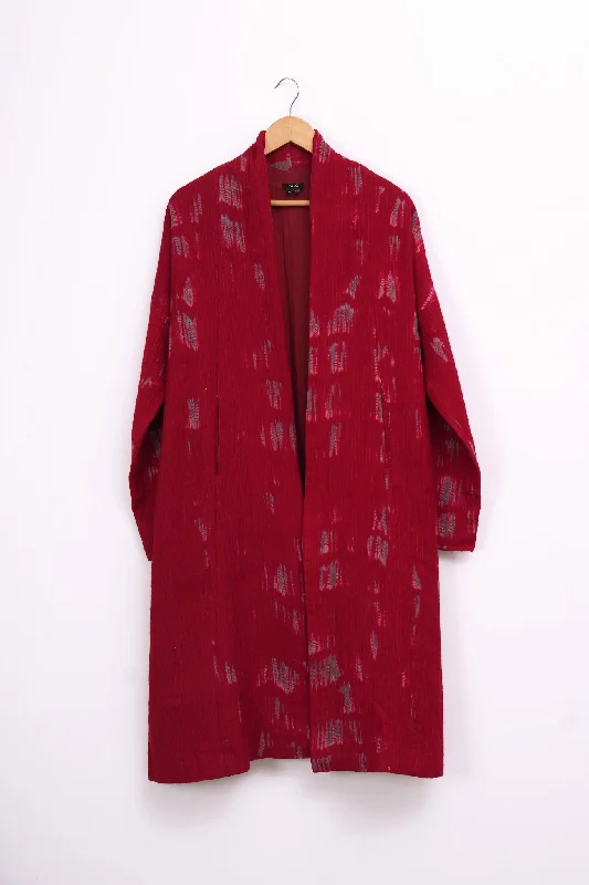 Red Shibori Wool Jacket Notch Collar Peter Pan Collar Cowl Neck