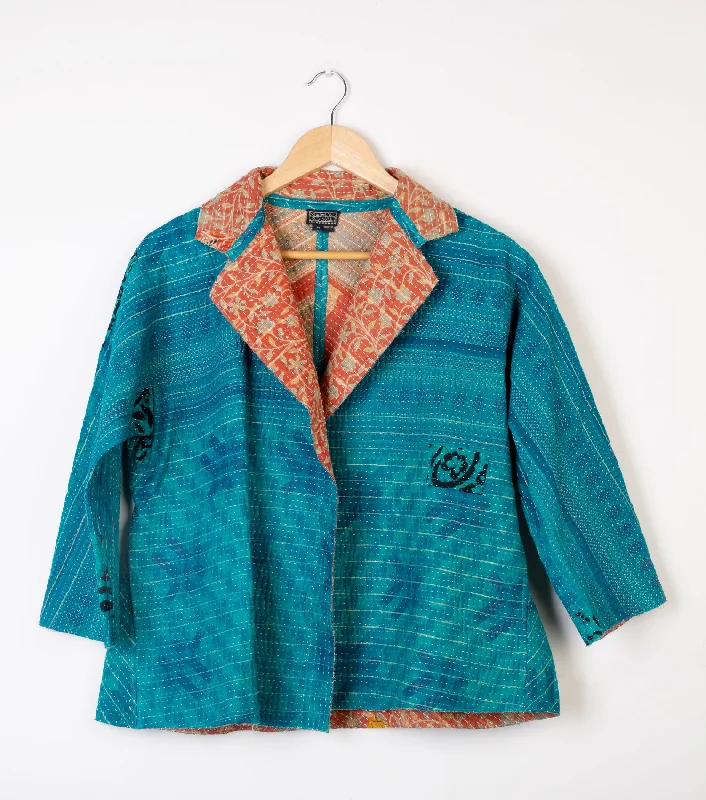 Blue Vintage Cotton Kantha Jacket Insulated Jacket Fitted Jacket Loose Jacket