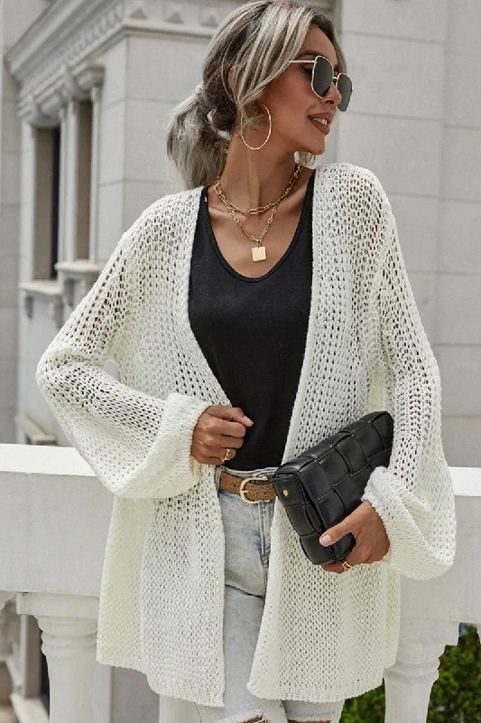 CROCHET LONG SLEEVE KNIT CARDIGAN SWEATER COATS Fleece Fabric Down Fabric Feather Fabric