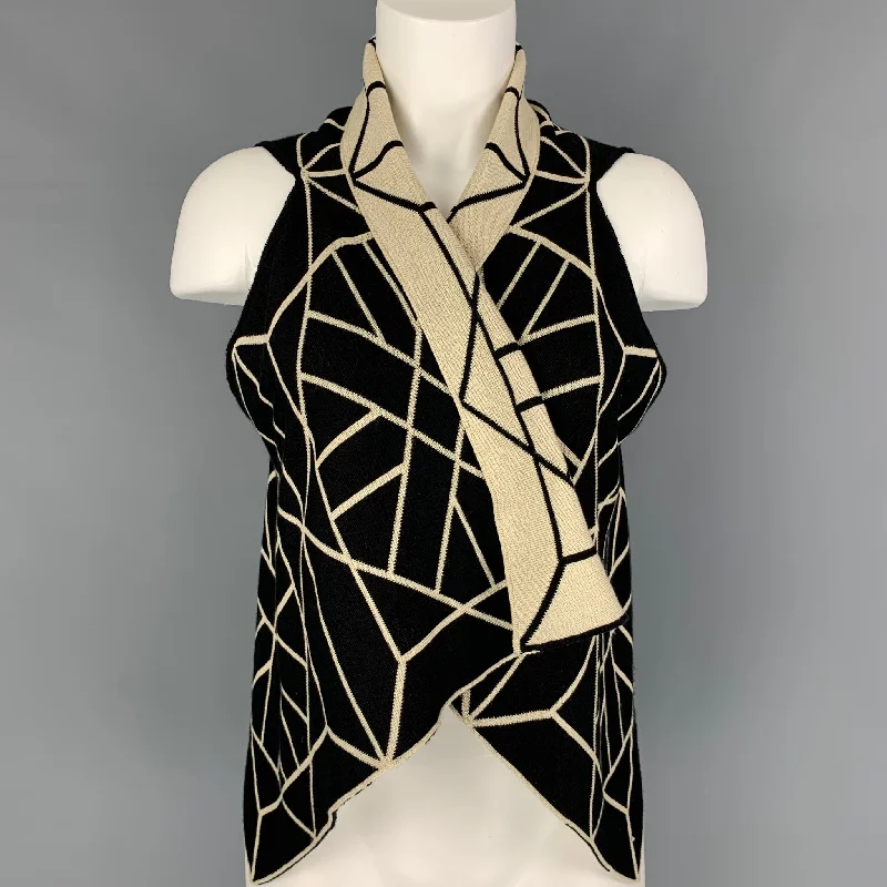 GARETH PUGH Size One Size Black Cream Silk Cotton Geometric Reversible Cardigan Button Cardigan Zip Cardigan Pullover Cardigan