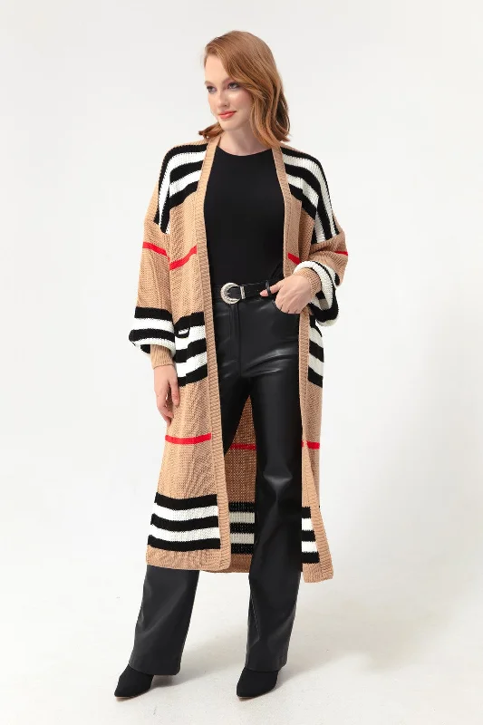 Female Balloon Arm Long Knitwear Cardigan Crew Neck V-Neck Turtle Neck