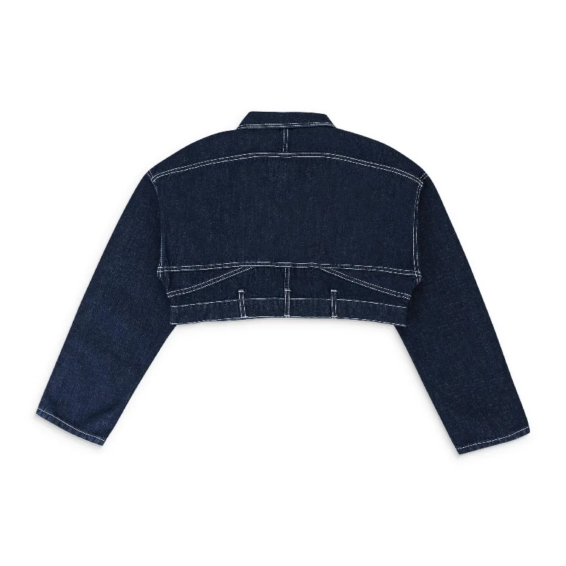 SEVIGNY X OC CROPPED RECONSTRUCTED DARK INDIGO DENIM JACKET XS Fleece Jacket Down Jacket Feather Jacket