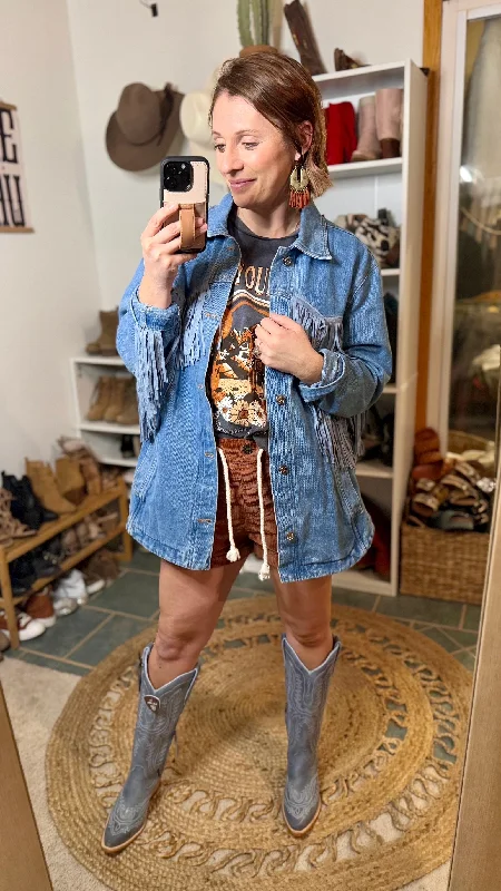 Landry Western Denim Fringe Jacket Denim Jacket Leather Jacket Suede Jacket
