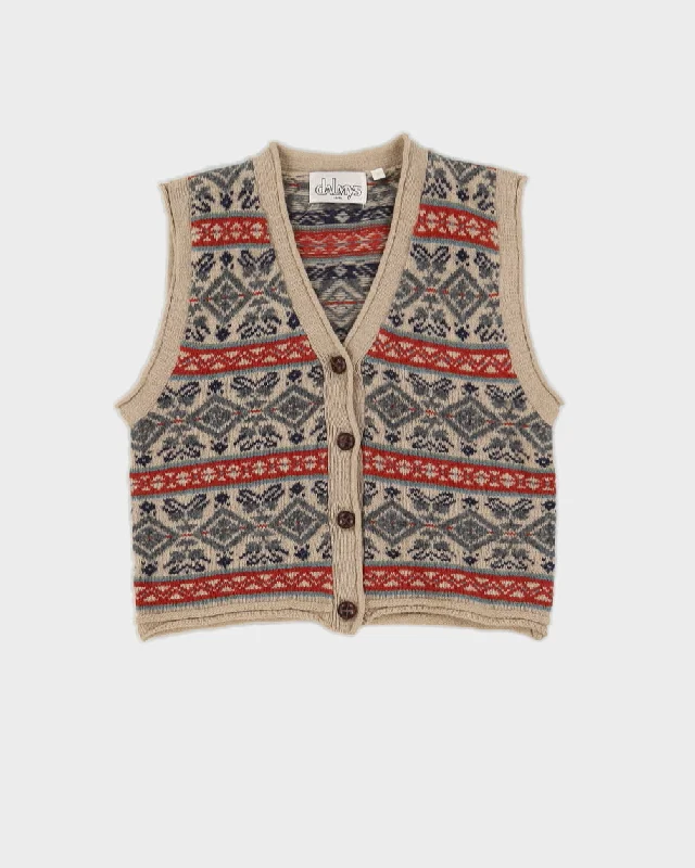 Beige Patterned Knitted Sleeveless Cardigan - S Sequined Glittery Shiny