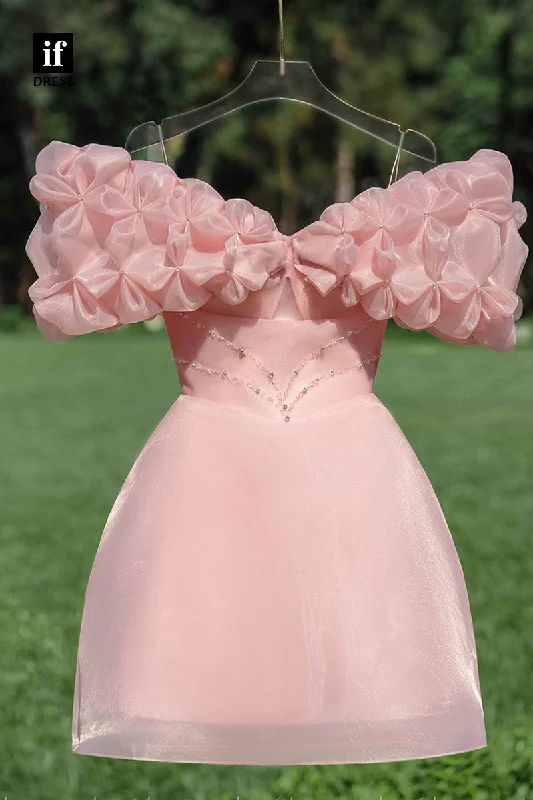 F1601 - Elegant A-Line Strapless Ruched Bow-Knot Mini Homecoming Party Dress Tunics Satin smooth