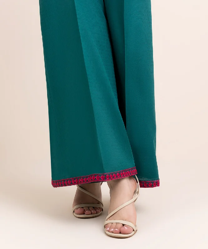 Embroidered Cotton Flared Pants Elegant Wool Trousers